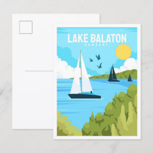 Ungarn Balaton See Vintage Reiseillustration Postkarte