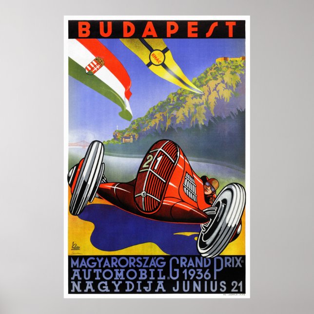 Ungarn Budapest Vintage Travel Poster restauriert (Vorne)