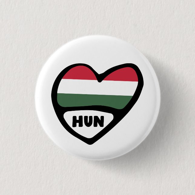 Ungarn Country Code Flag Herz Button Abzeichen, HU (Vorderseite)