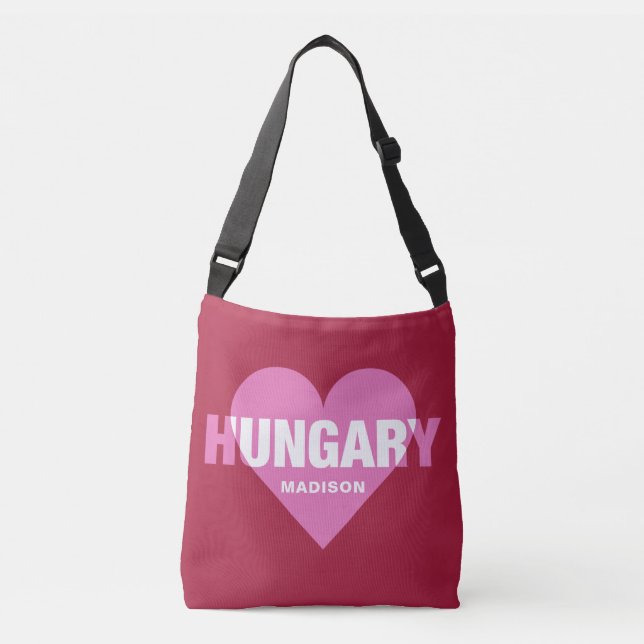 Ungarn Liebe individuelle Name und Farbtaschen Tragetaschen Mit Langen Trägern (Vorderseite)