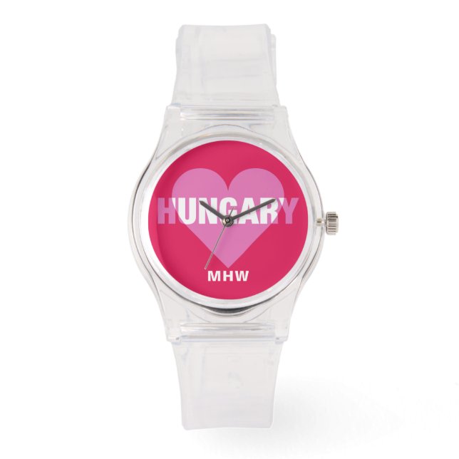 Ungarn Liebe kundenspezifischer Monogramm-Uhren Armbanduhr (Vorderseite)