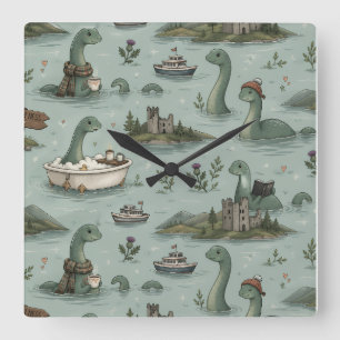 Ungetüm von Loch Ness  Quadratische Wanduhr