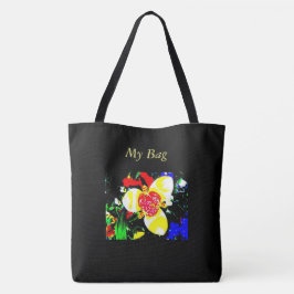 ungewöhnlich schwarz mit gelber und roter Blume Tasche