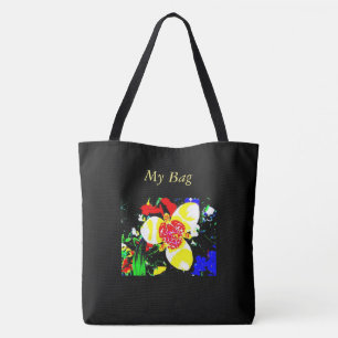 ungewöhnlich schwarz mit gelber und roter Blume Tasche