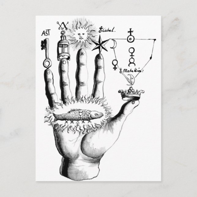 Ungewöhnliche Hand Sun Alchemy Steampunk Postkarte (Vorderseite)