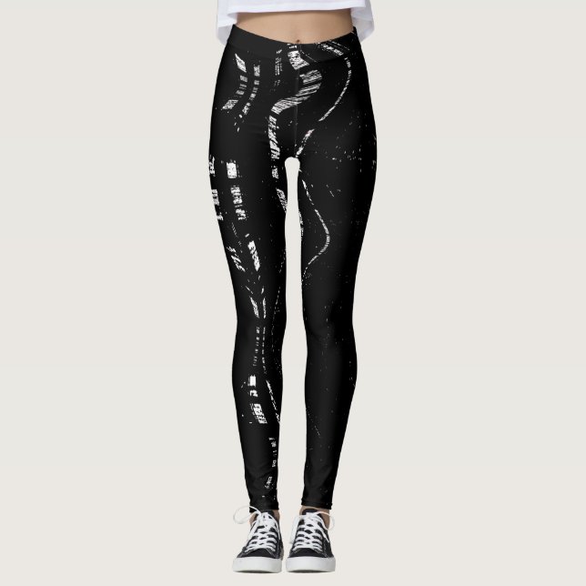Ungewöhnliche Muster aus schwarzem und weißem Marm Leggings (Vorderseite)