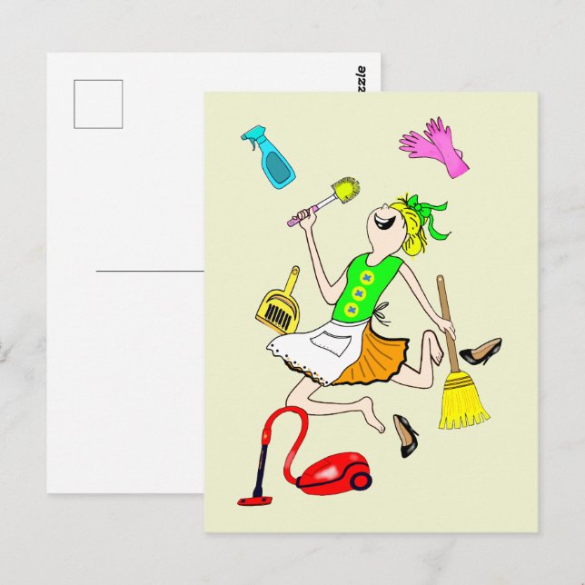 Ungewöhnliche Putzfrau. Postkarte (Vorne/Hinten)