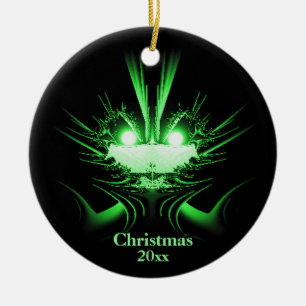 Ungewöhnlicher Alien-Weihnachtsschmuck mit Jahr Keramik Ornament