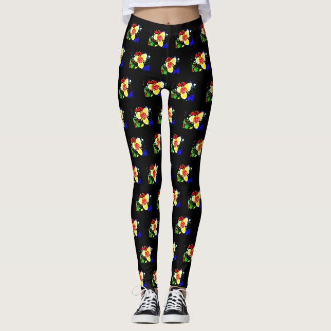 ungewöhnliches buntes gelbes und rotes leggings (Vorderseite)