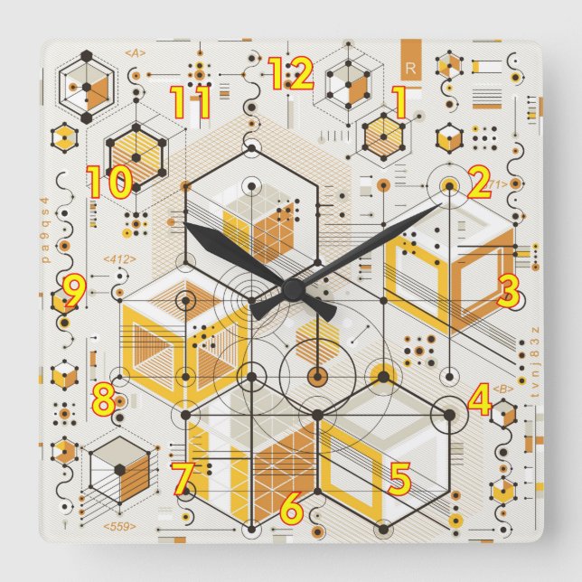 Ungewöhnliches futuristisches elektronisches Desig Quadratische Wanduhr (Vorderseite)