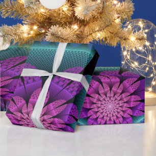 Ungewöhnliches Gemustertes Fantasy Blume Fraktal Geschenkpapier