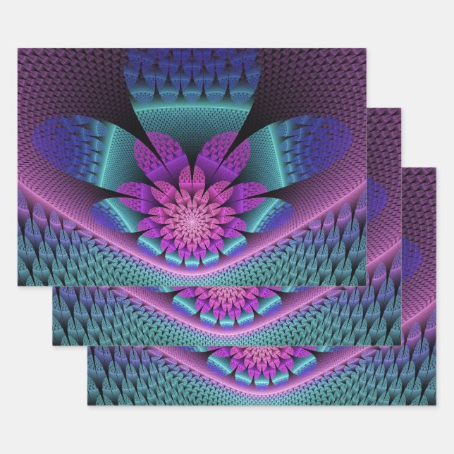 Ungewöhnliches Gemustertes Fantasy Blume Fraktal Geschenkpapier Set (Set)