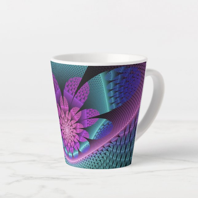 Ungewöhnliches Gemustertes Fantasy Blume Fraktal Milchtasse (Rechte Ecke)