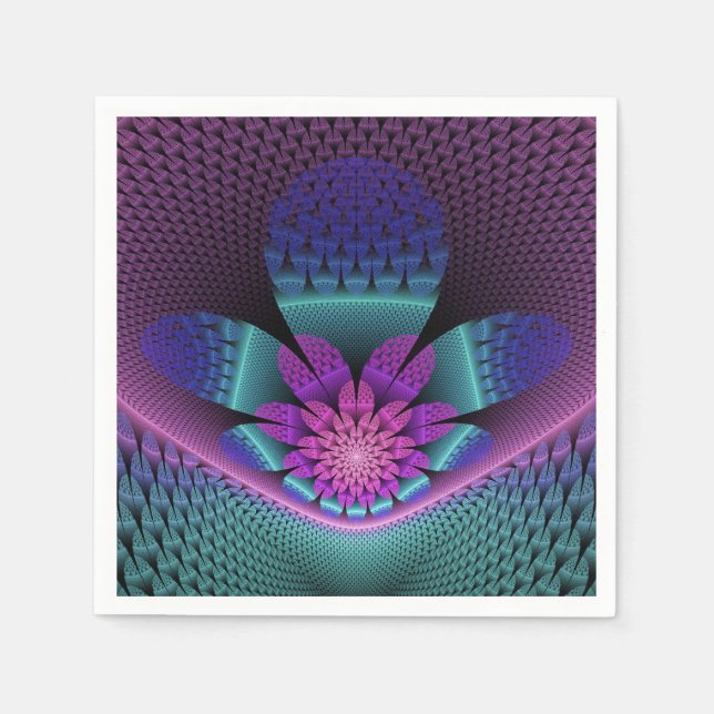 Ungewöhnliches Gemustertes Fantasy Blume Fraktal Serviette (Vorderseite)