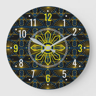 Ungewöhnliches Gold Art Deco Design - Schwarz Geom Große Wanduhr