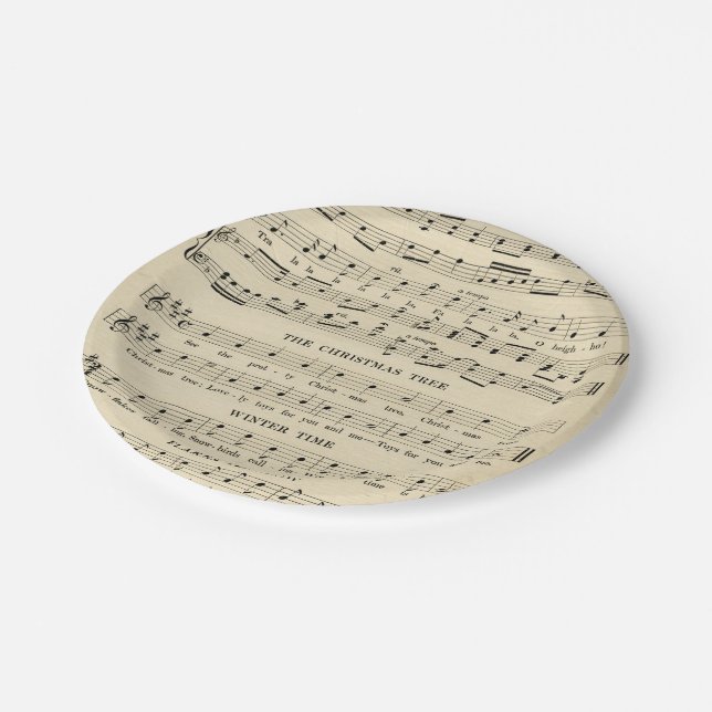 Ungewöhnliches Vintages Weihnachtsmusik-Blatt Pappteller (Schrägansicht)