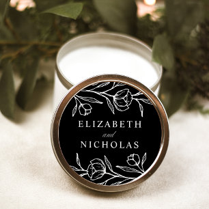 Ungezeichnete schwarze und weiße Blumenhochzeit Runder Aufkleber