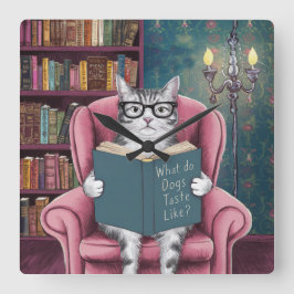 Unglaublich witzig Bild einer Katze Lesen eines Bu Quadratische Wanduhr