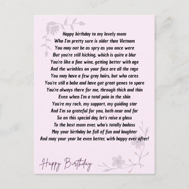Unglaublich witzig Gedicht für Mama Postkarte (Vorderseite)