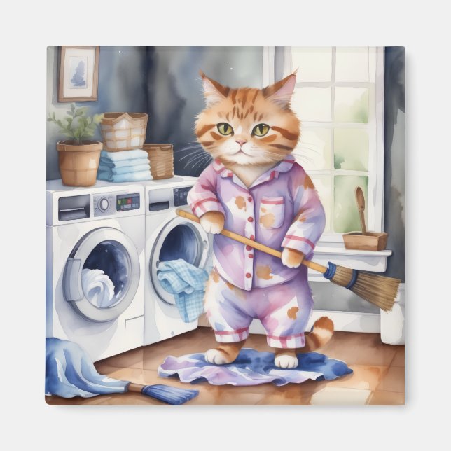 Unglaublich witzig Niedliche Katze in Pajamas Wäsc Magnet (Vorne)