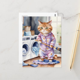 Unglaublich witzig Niedliche Katze in Pajamas Wäsc Postkarte