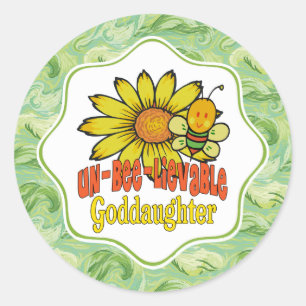 Unglaubliche Godtochter Sonnenblumen und Bienen Runder Aufkleber