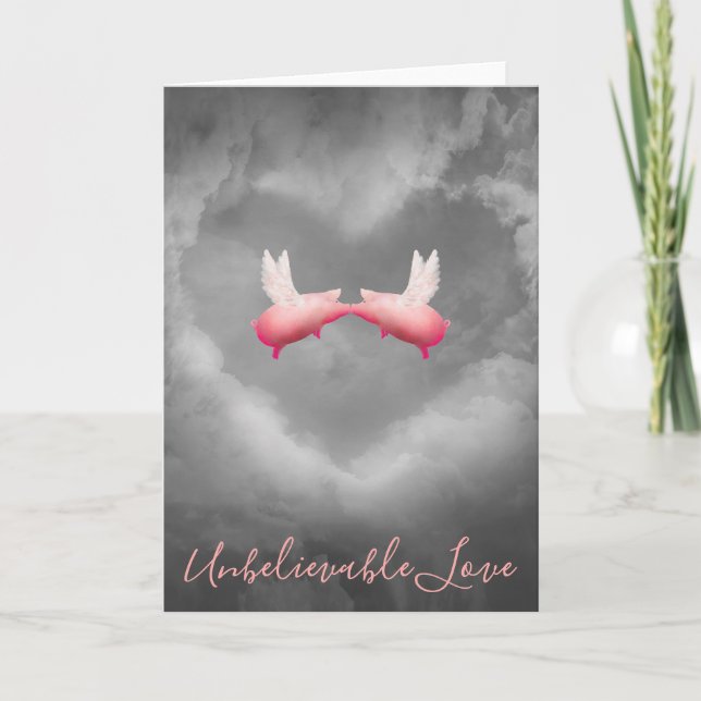 Unglaubliche Liebe fliegende Schweine Kiss Karte (Vorderseite)
