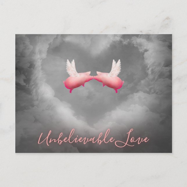 Unglaubliche Liebe fliegende Schweine Kiss Postkarte (Vorderseite)