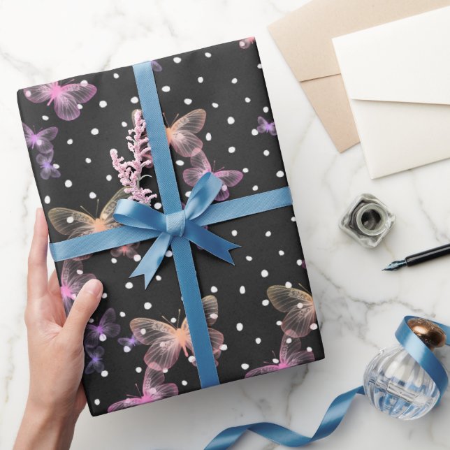 Unglaubliche Schmetterlinge auf Polka-Punkten Geschenkpapier (Schenken)