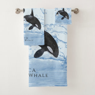Unglaubliche Schwarz-Weiß-Wasserfarben-Orcas Badhandtuch Set