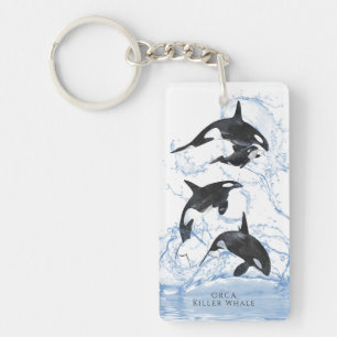 Unglaubliche Schwarz-Weiß-Wasserfarben-Orcas Schlüsselanhänger