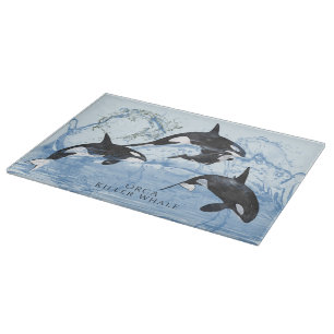 Unglaubliche Schwarz-Weiß-Wasserfarben-Orcas Schneidebrett