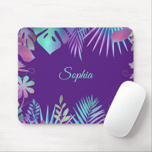 Unglaubliche tropische Blätter, Aquamariner Name a Mousepad