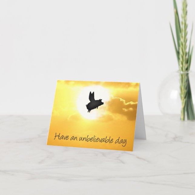 unglaublicher Tag - Fliegenschwein notecard Karte (Vorderseite)