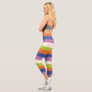 Ungleichmäßige Streifen - Blau, Orange, Violett, G Capri Leggings