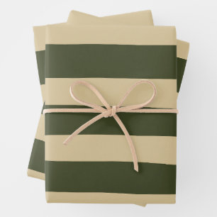 Ungleichmäßige Streifen in Khaki und Grün Geschenkpapier Set