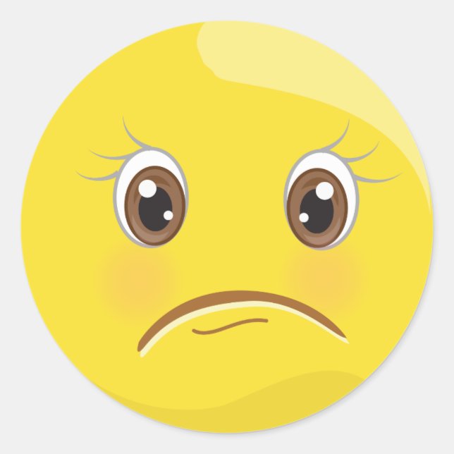 Unglücklich/traurig gelbe Emoji-Sticker Runder Aufkleber (Vorderseite)