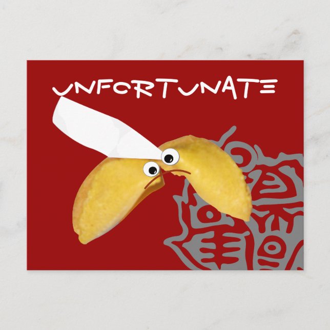 Unglücklicher Glückskeks humorvolle Parodie Postkarte (Vorderseite)