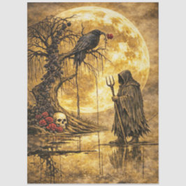 Unheimliche Gothic-Raben-Mond-Schädel-Rose Fantasy Seidenpapier