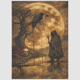 Unheimliche Gothic-Raben-Mond-Schädel-Rose Fantasy Seidenpapier