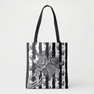 Unheimliche gothische monochrome gestreifte Totenk Tasche