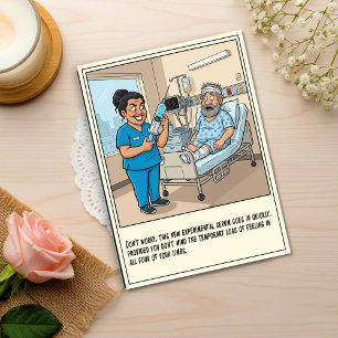 Unheimliche Krankenschwester bereitet Spritze vor, Postkarte