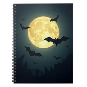 Unheimliche Vollmond fliegende Fledermäuse Silhoue Notizblock