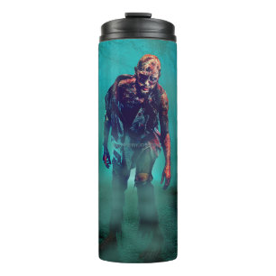 Unheimliche Zombie-Figur isoliert unheilvoll Thermosbecher