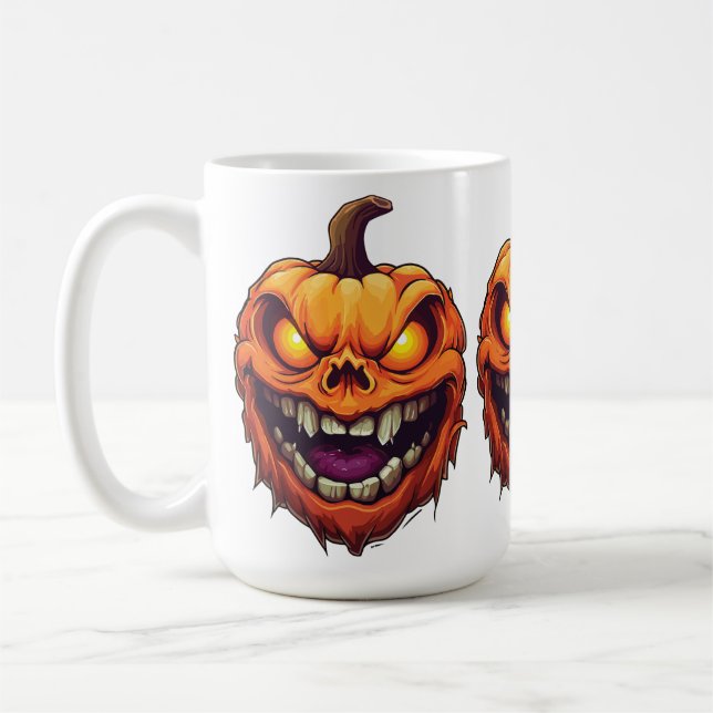 Unheimlicher grinsender Kürbiskopf Kaffeetasse (Links)