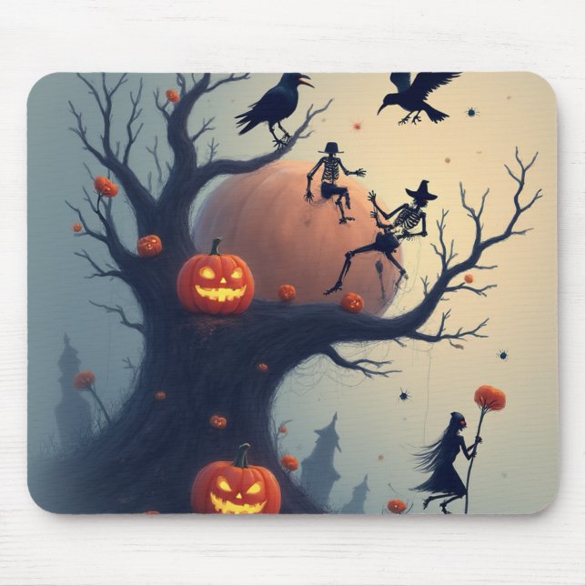 Unheimlicher Halloween-Baum Mousepad (Vorne)