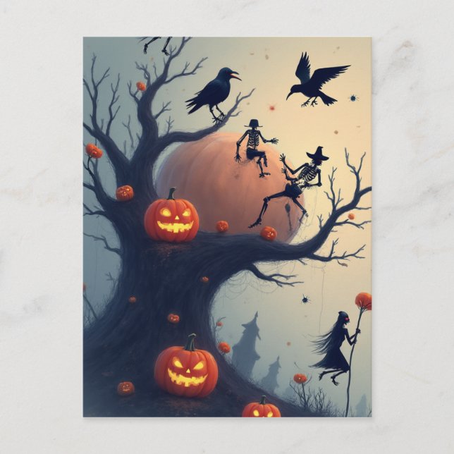 Unheimlicher Halloween-Baum Postkarte (Vorderseite)