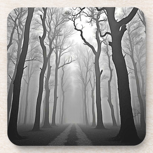Unheimlicher nebliger Waldweg Kunst Getränkeuntersetzer (Vorderseite)