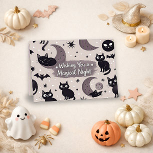 Unheimliches Grau Whimsical Schwarze Katze Mond Ka Dankeskarte