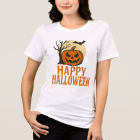 Unheimliches Halloween-T-Shirt mit Baum & Kürbis